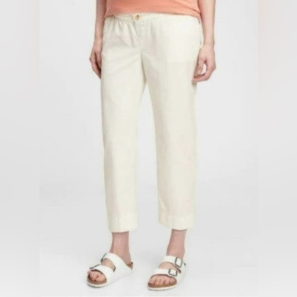 Gap Maternity Ivory Cream Cotton Elastic Waist Chino Pants Button Detail Medium